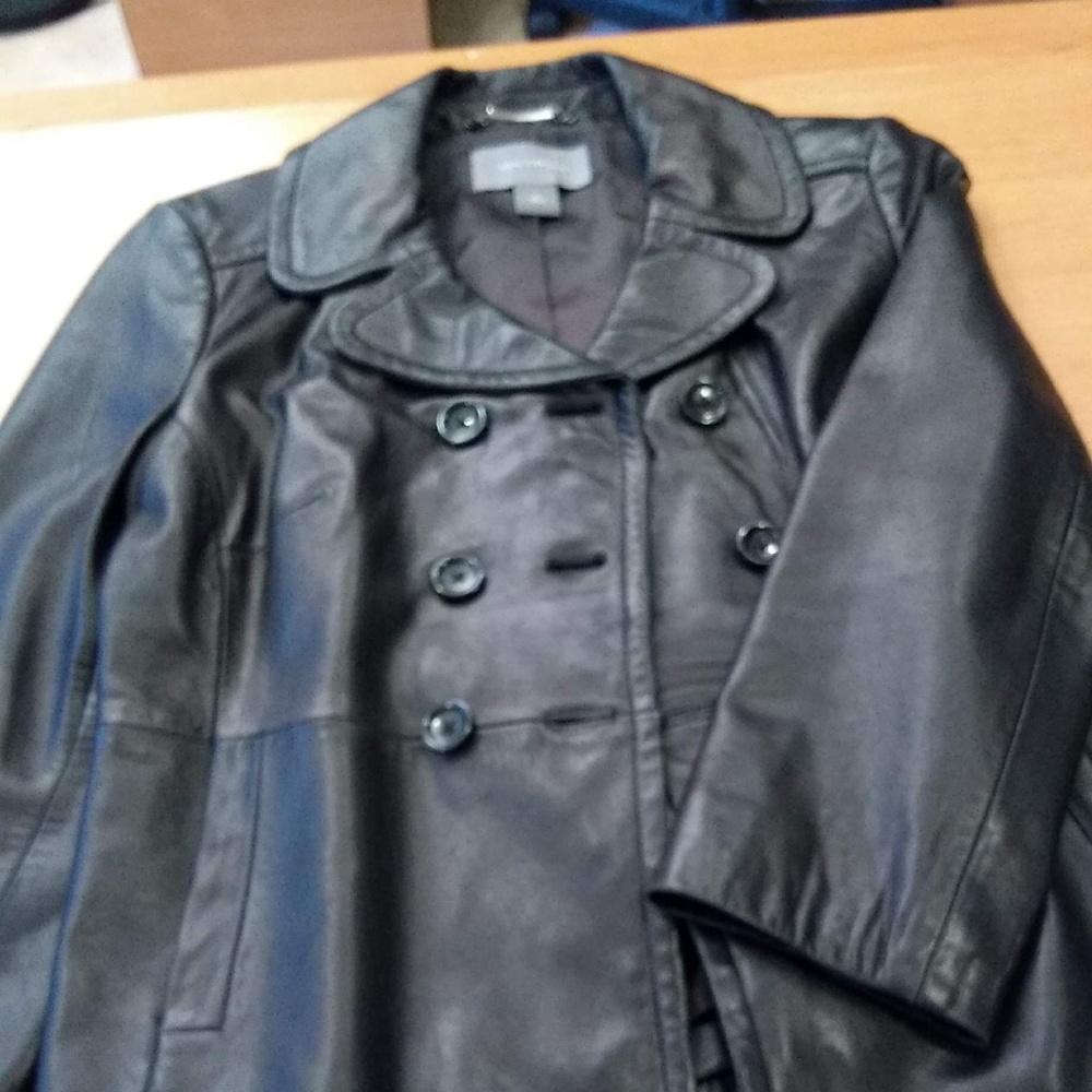 Ann Taylor double breasted black leather coat